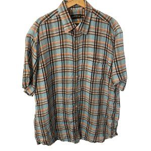 Orvis 100% Linen Short Sleeve Plaid Shirt Men XL Blue Classic India